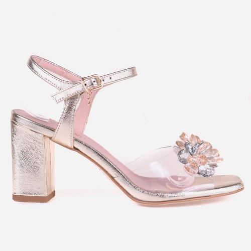 Złote skórzane sandały 4570 ze złotą ozdobą na słupku Visconi