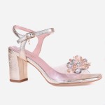 Złote skórzane sandały letnie 4570 ze złotą ozdobą na słupku