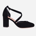 Buty skórzane Visconi czarny zamsz - niski obcas 4285