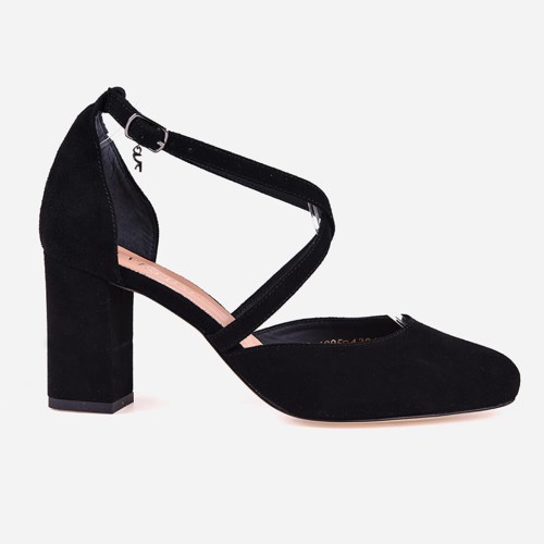 Buty skórzane Visconi czarny zamsz - niski obcas 4285