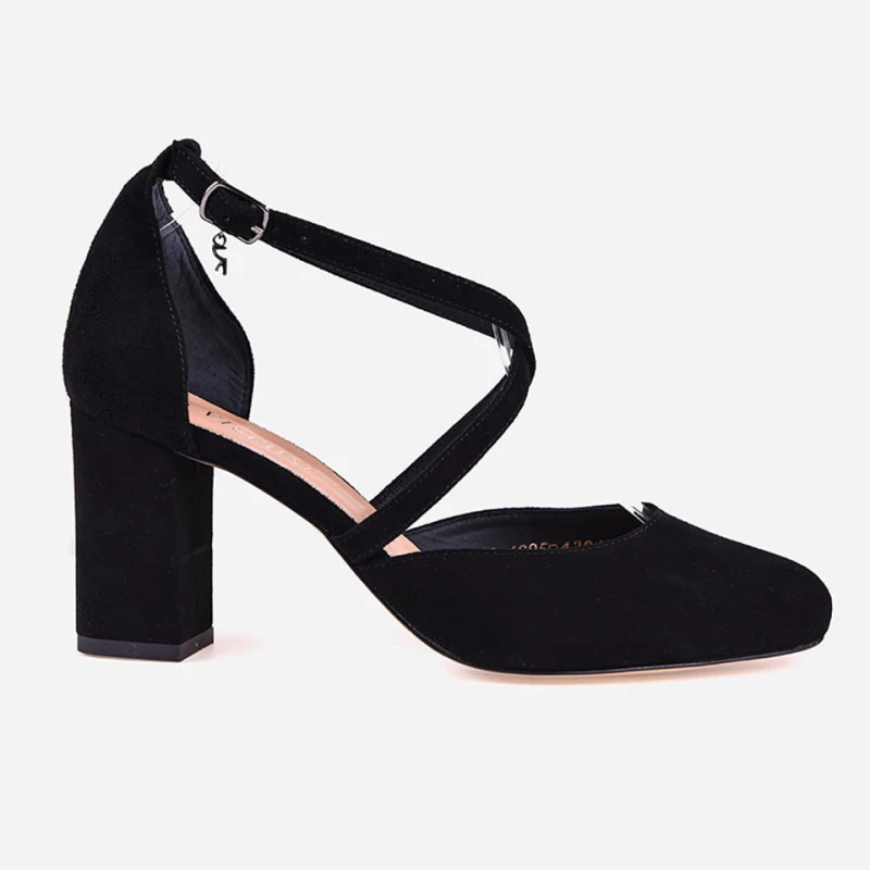 Buty skórzane Visconi czarny zamsz - niski obcas 4285