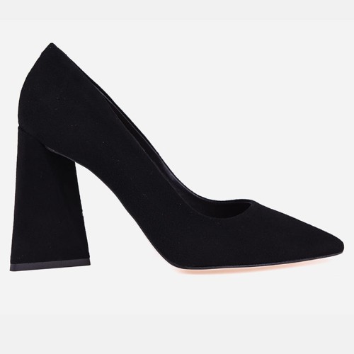 Buty skórzane Visconi czarny zamsz - trójkątny obcas 7546