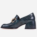 Skórzane mokasyny Visconi na obcasie model 3189 ciemna zieleń