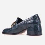 Skórzane mokasyny na obcasie 6cm Visconi model 3189 zielone