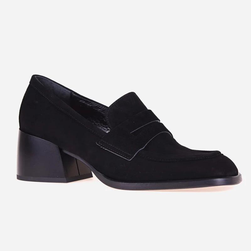 Czarne mokasyny ze skóry naturalnej zamszowej na obcasie 6cm model 3180