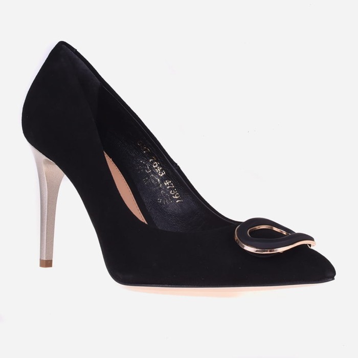 Skórzane szpilki nero model 7643 ozdoba zamsz