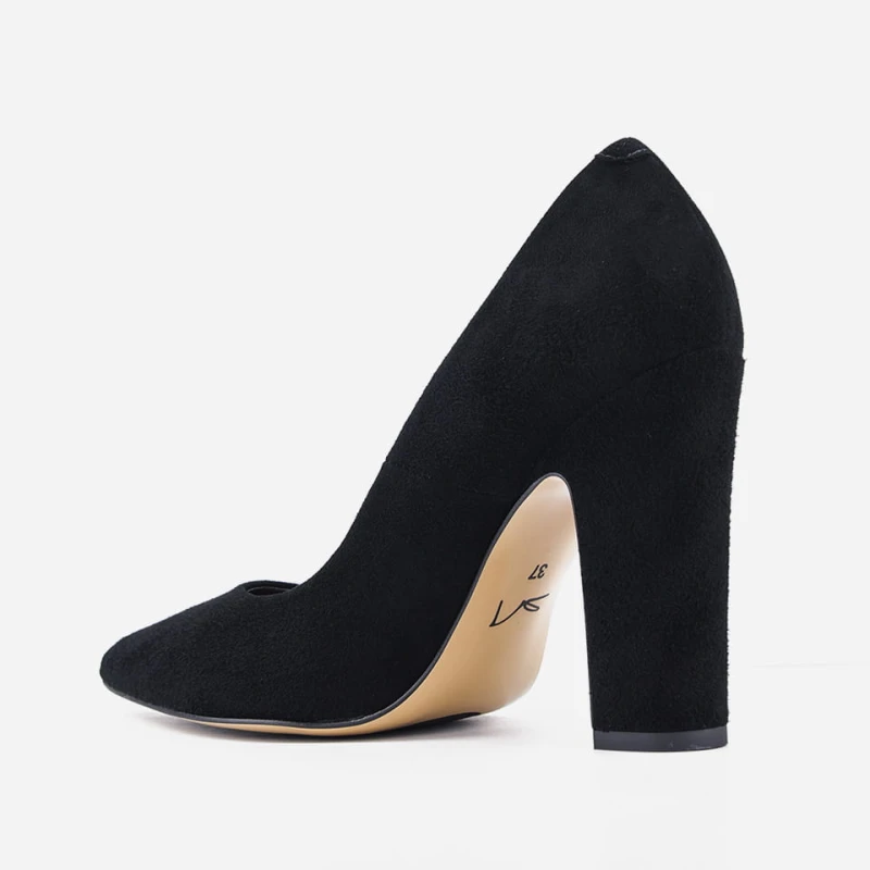 Czółenka 8014 Nero zamsz słupek - tył