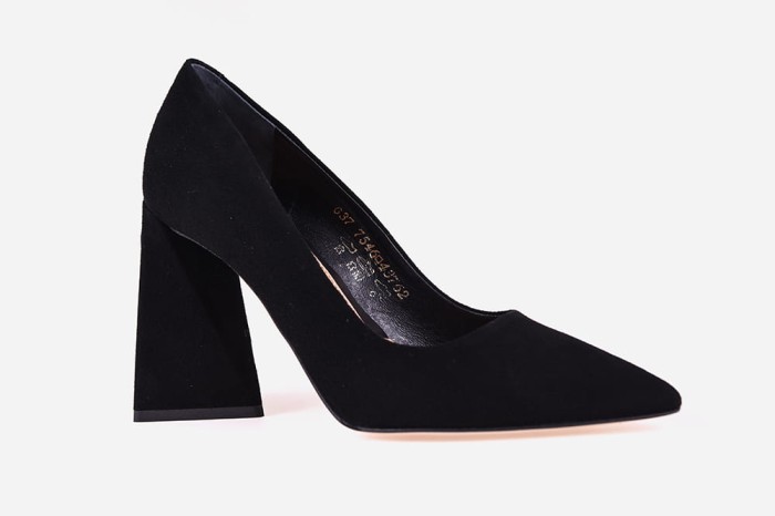 Buty skórzane Visconi czarny zamsz - trójkątny obcas 7340 - profil