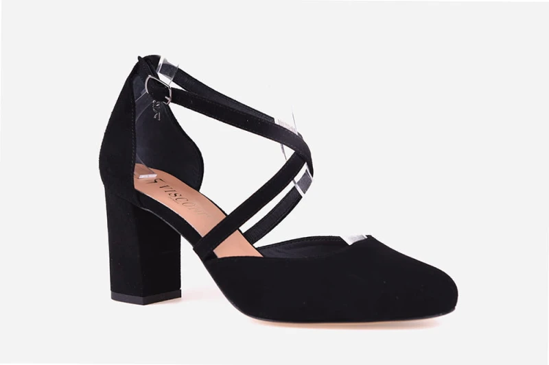 Buty skórzane Visconi czarny zamsz - niski obcas 4285
