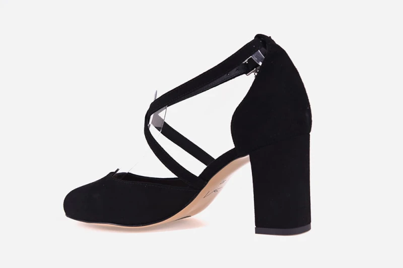 Skórzane buty odkryte Visconi czarny zamsz - 4285 - obcas
